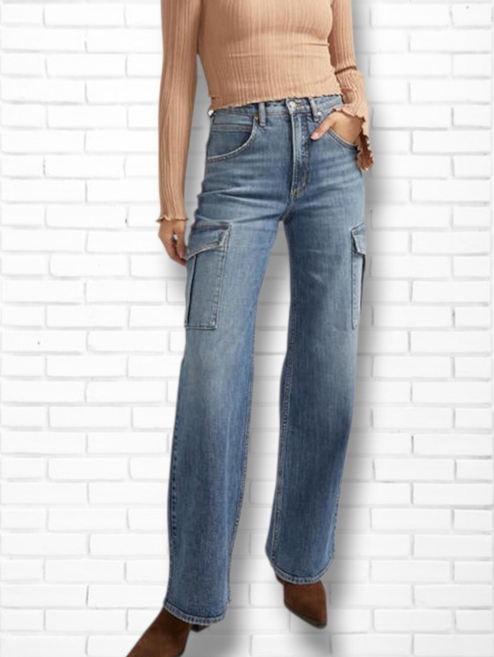 NEW! - Silver Jeans Suki Indigo Cargo Wide Leg Denim Jeans Size 31 x 31